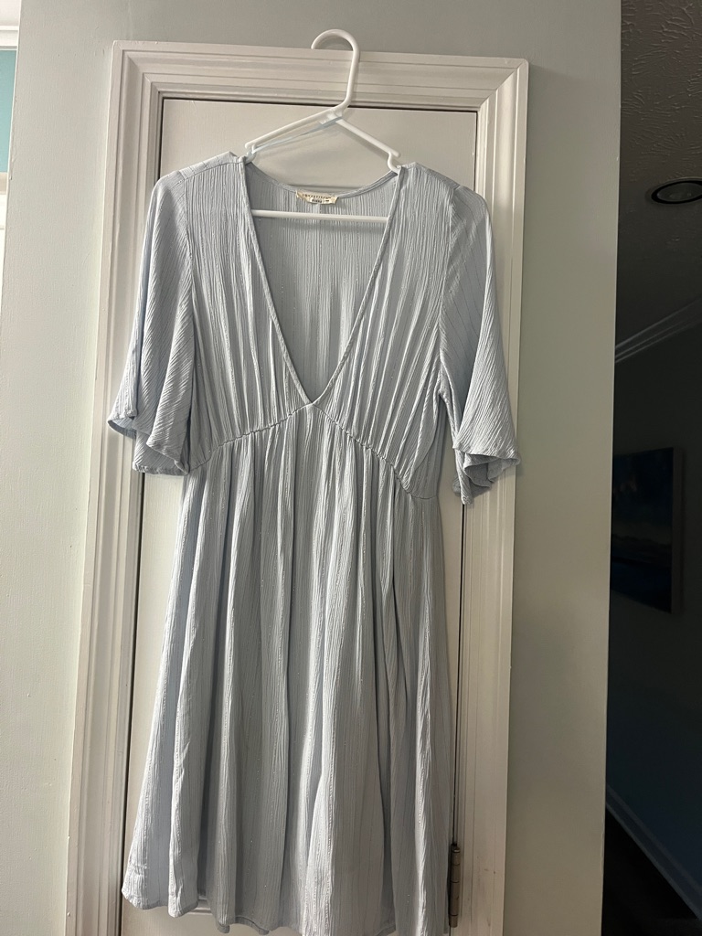 Lovestitch Light Blue V-Neck Pleated Midi Dress